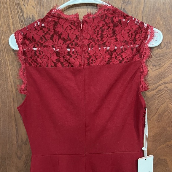 JJ's House Lace Mock Neck Ruffle Hem Party Dress Red Sleeveless Sz M - Picture 5 of 11